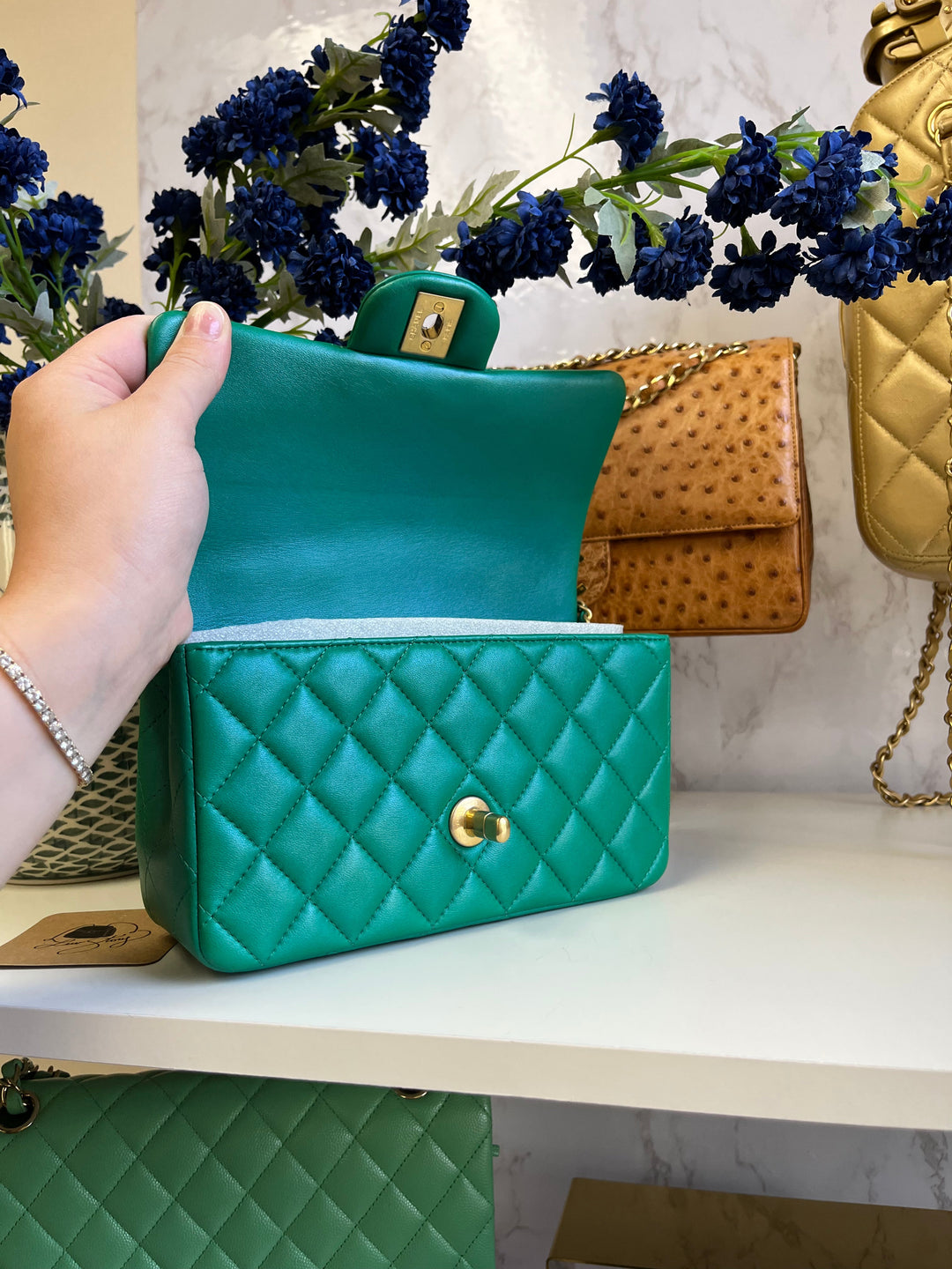 Chanel Limited Edition Green Iridescent Mini Rectangular Top Handle Flap Bag