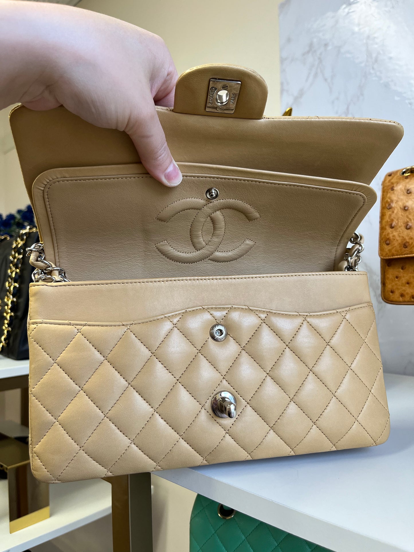 Chanel Vintage Dark Beige Medium Lambskin Double Flap Bag