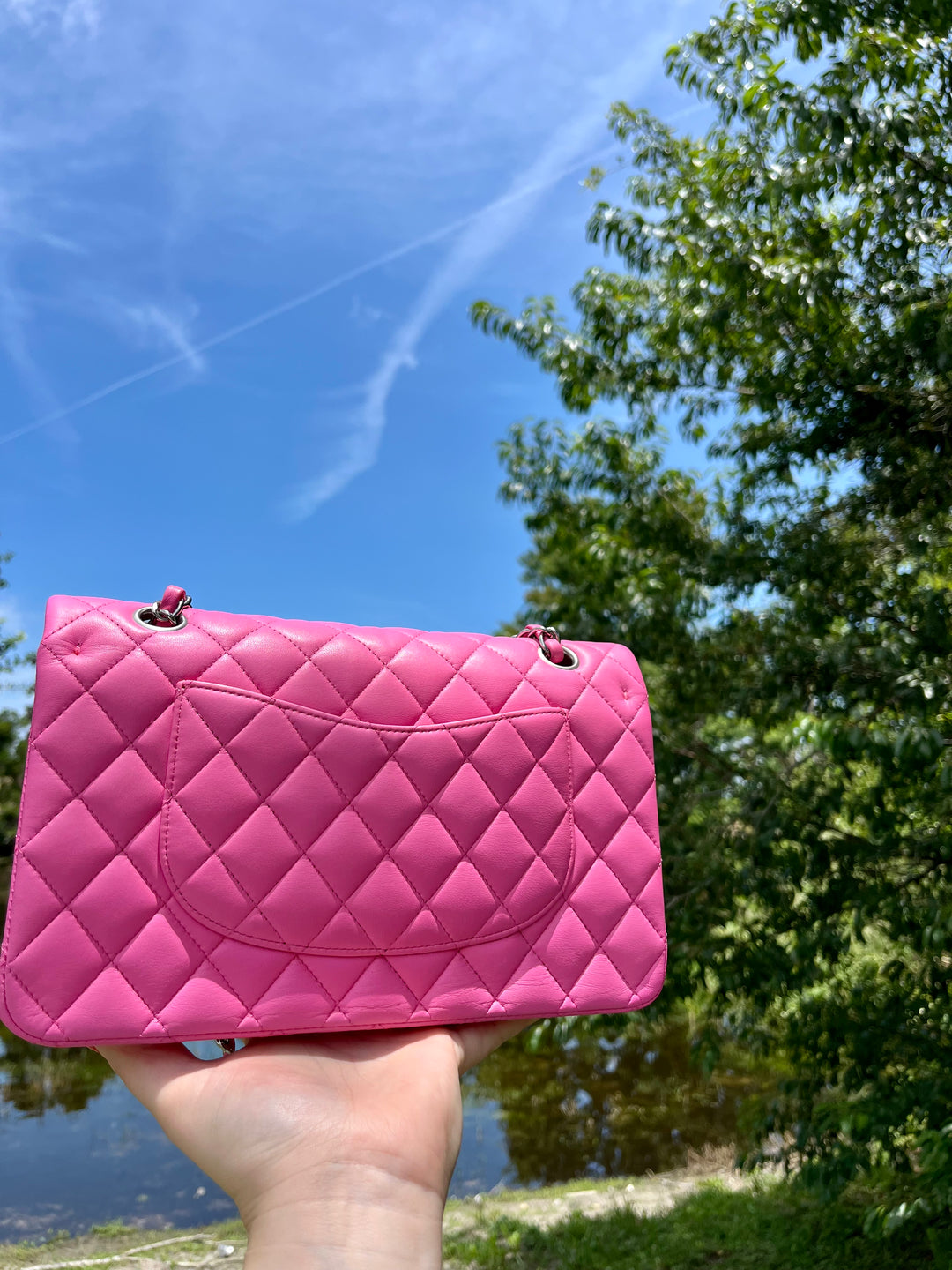 Chanel 21S Pink Neon Lambskin Medium Flap Bag