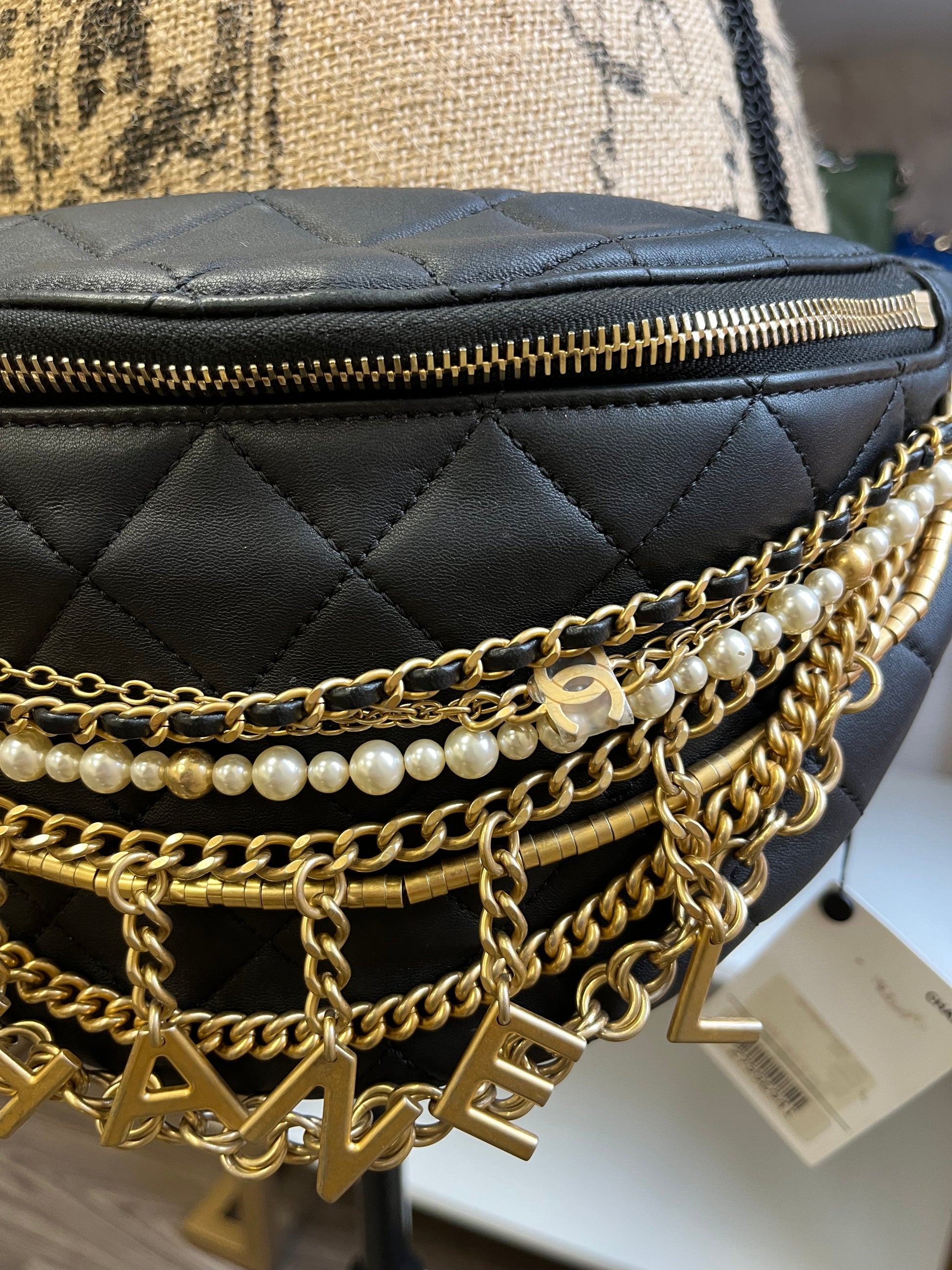 Chanel fanny pack with best sale chains