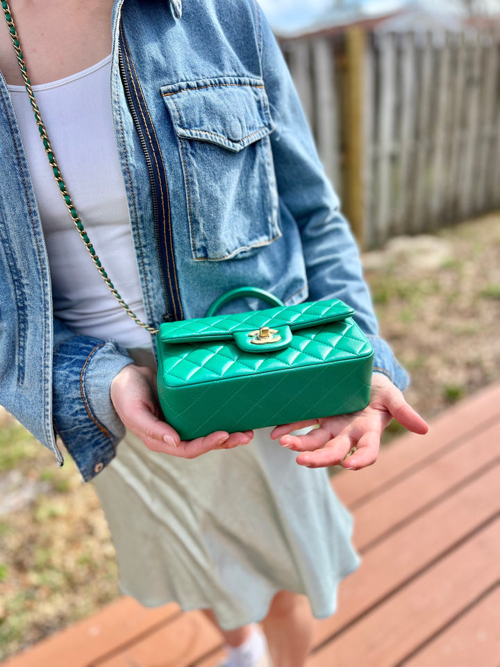 Chanel Limited Edition Green Iridescent Mini Rectangular Top Handle Flap Bag