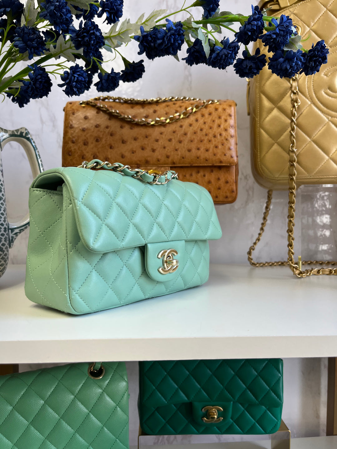 Chanel Light Pistachio Green Lambskin Mini Rectangular Flap Bag