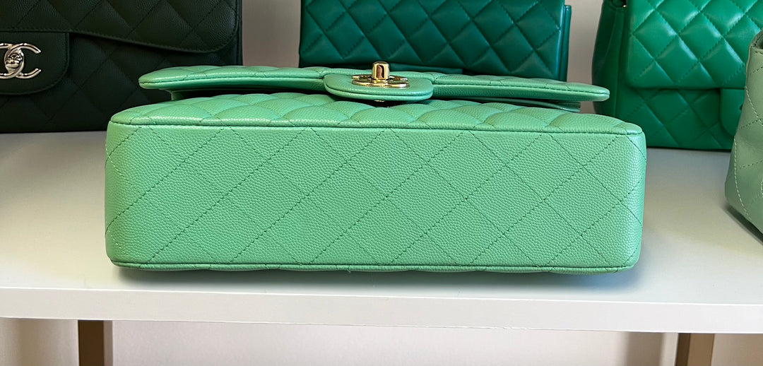 Chanel Light Green Medium Caviar Double Flap Bag