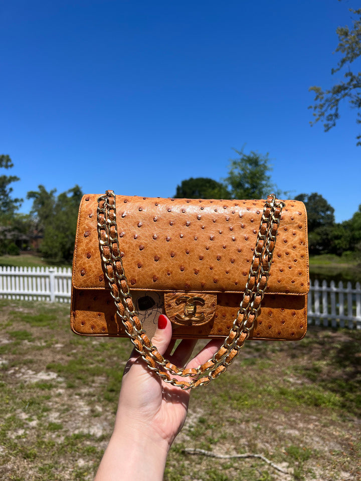 Chanel Rare Vintage Ostrich Medium Double Flap Bag