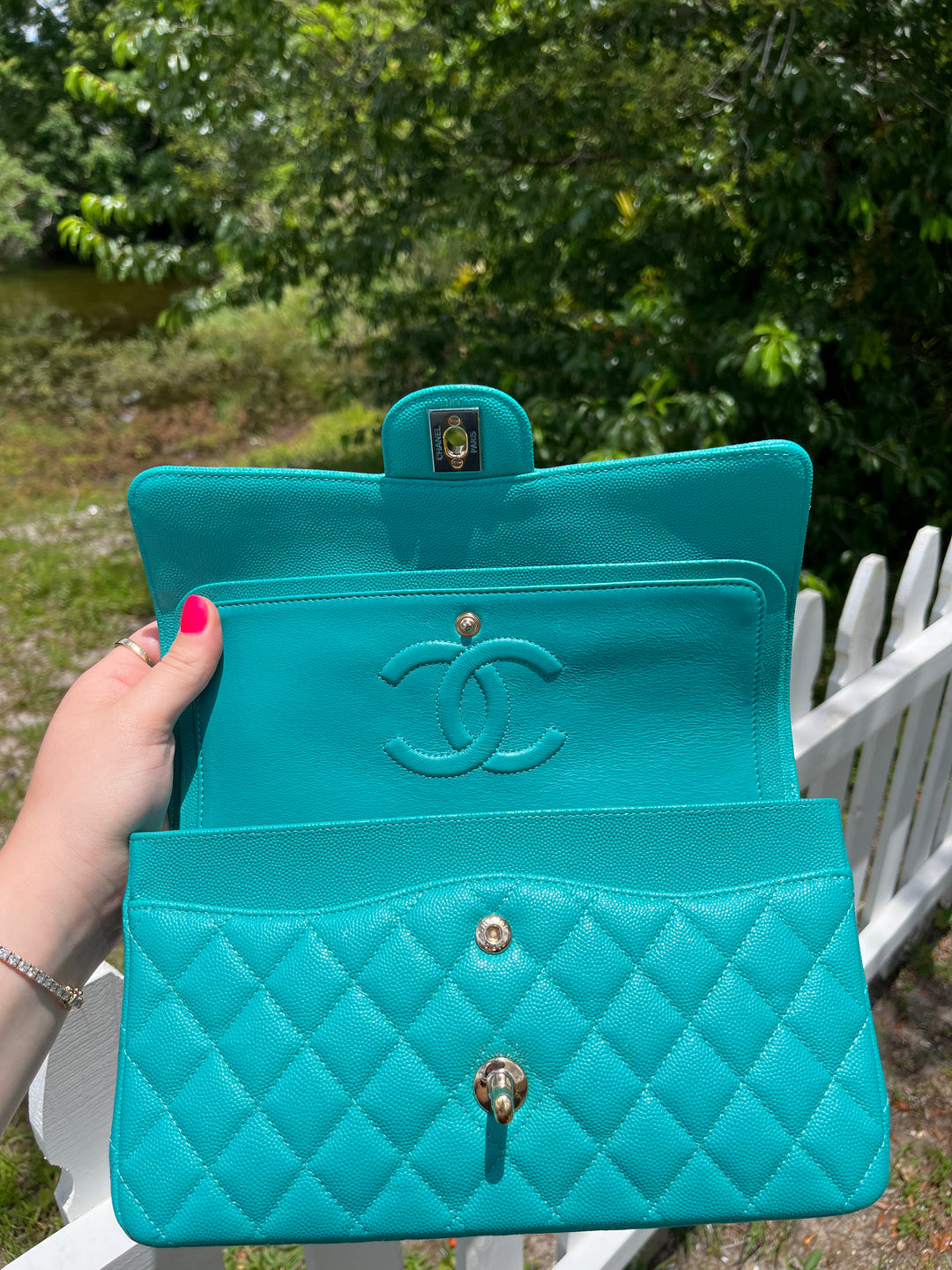 Chanel Turquoise (17C) Medium Caviar Double Flap Bag