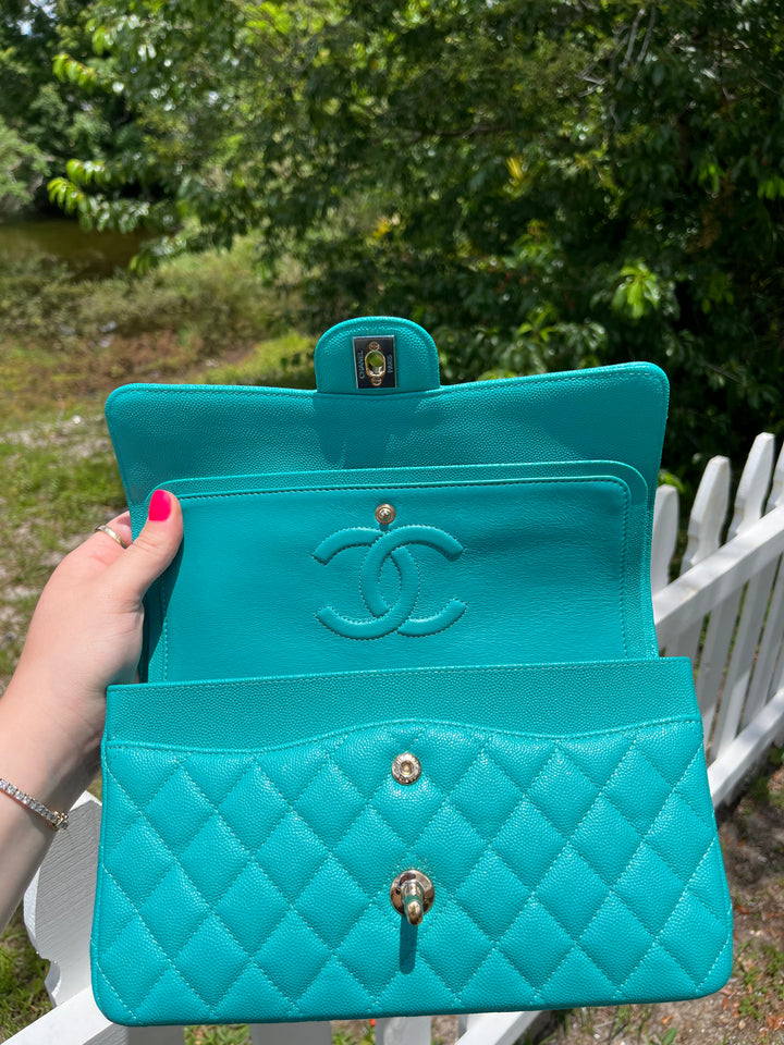 Chanel Turquoise (17C) Medium Caviar Double Flap Bag