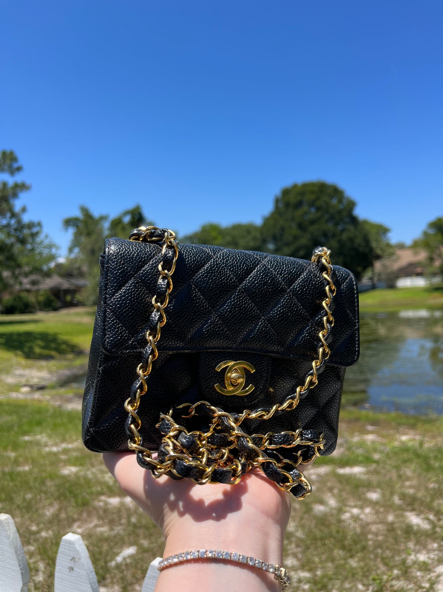 Chanel Black Caviar Vintage Mini Square Flap Bag