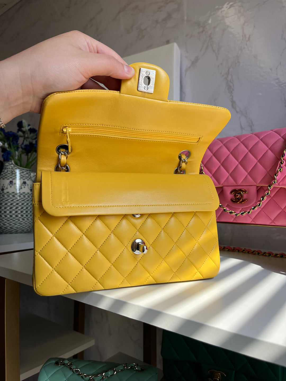 Chanel Yellow Small Lambskin Classic Flap Bag