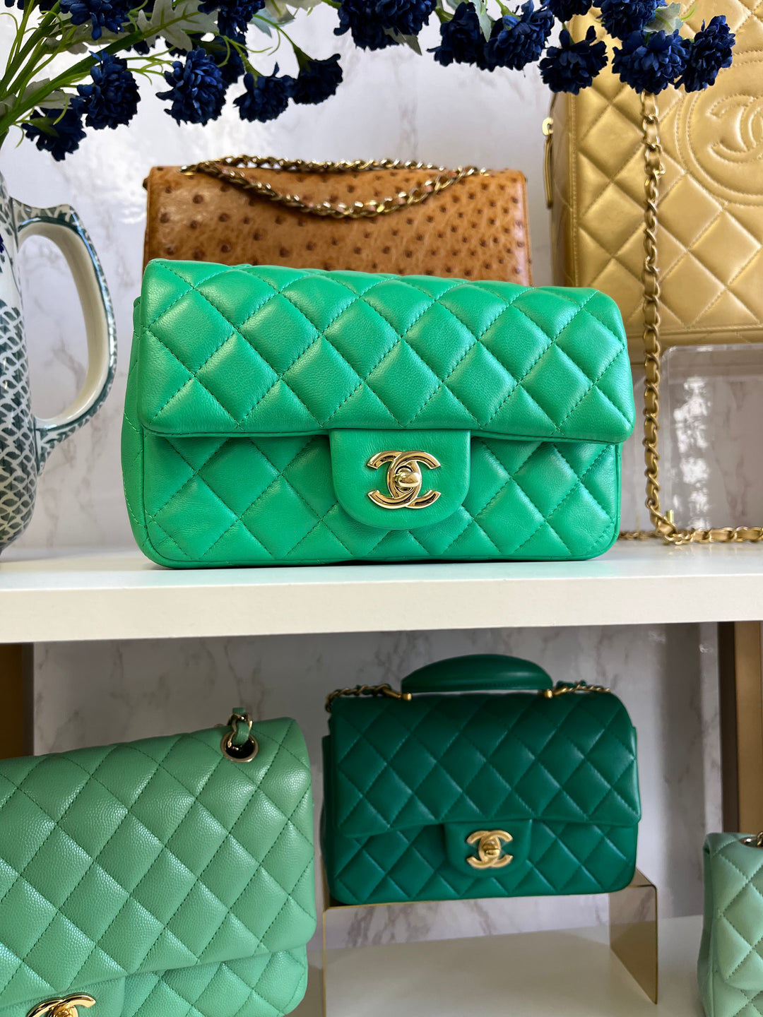 Chanel Neon Green Lambskin Mini Rectangular Flap Bag