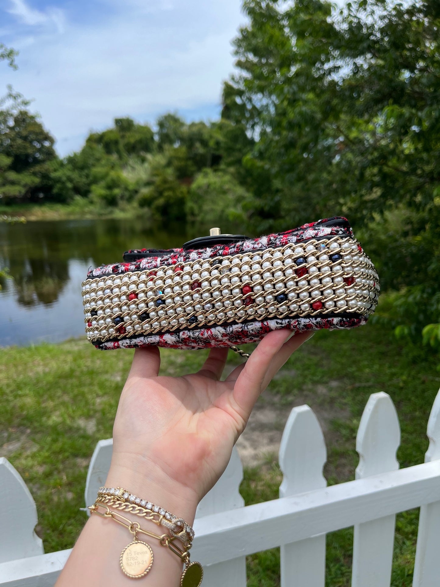 Chanel Pearl Ecru/Tweed Mini Rectangular Flap Bag