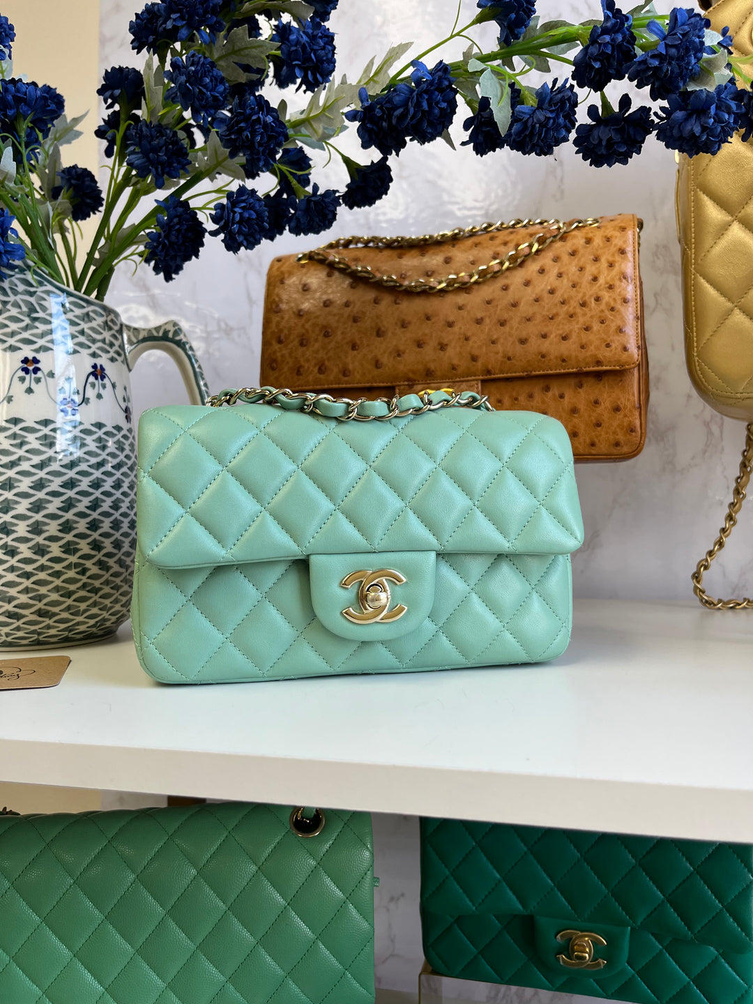 Chanel Light Pistachio Green Lambskin Mini Rectangular Flap Bag