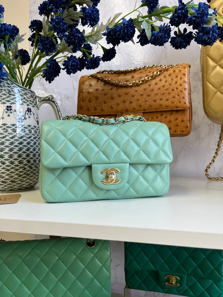 Chanel Light Pistachio Green Lambskin Mini Rectangular Flap Bag