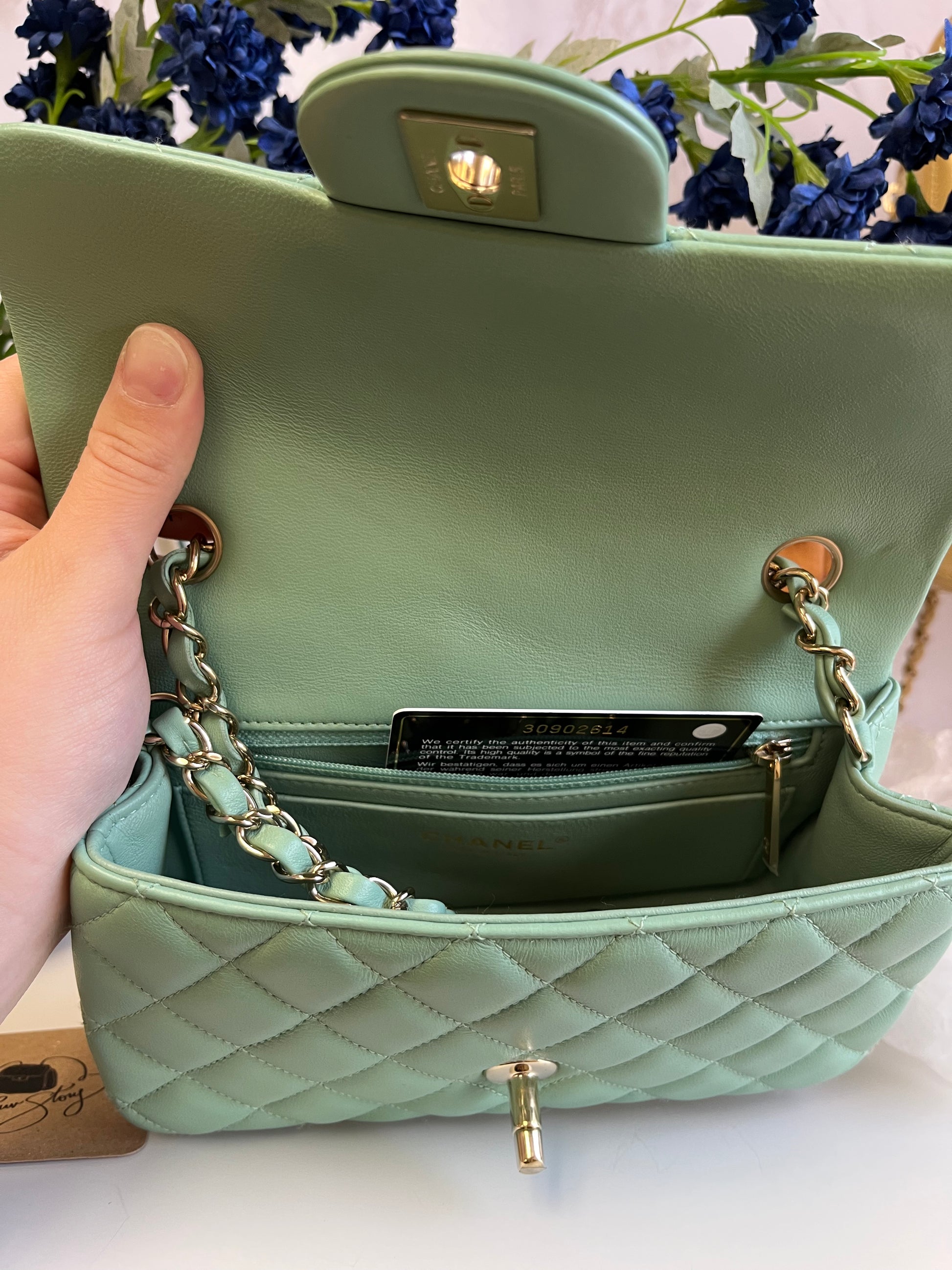 Chanel Light Pistachio Green Lambskin Mini Rectangular Flap Bag