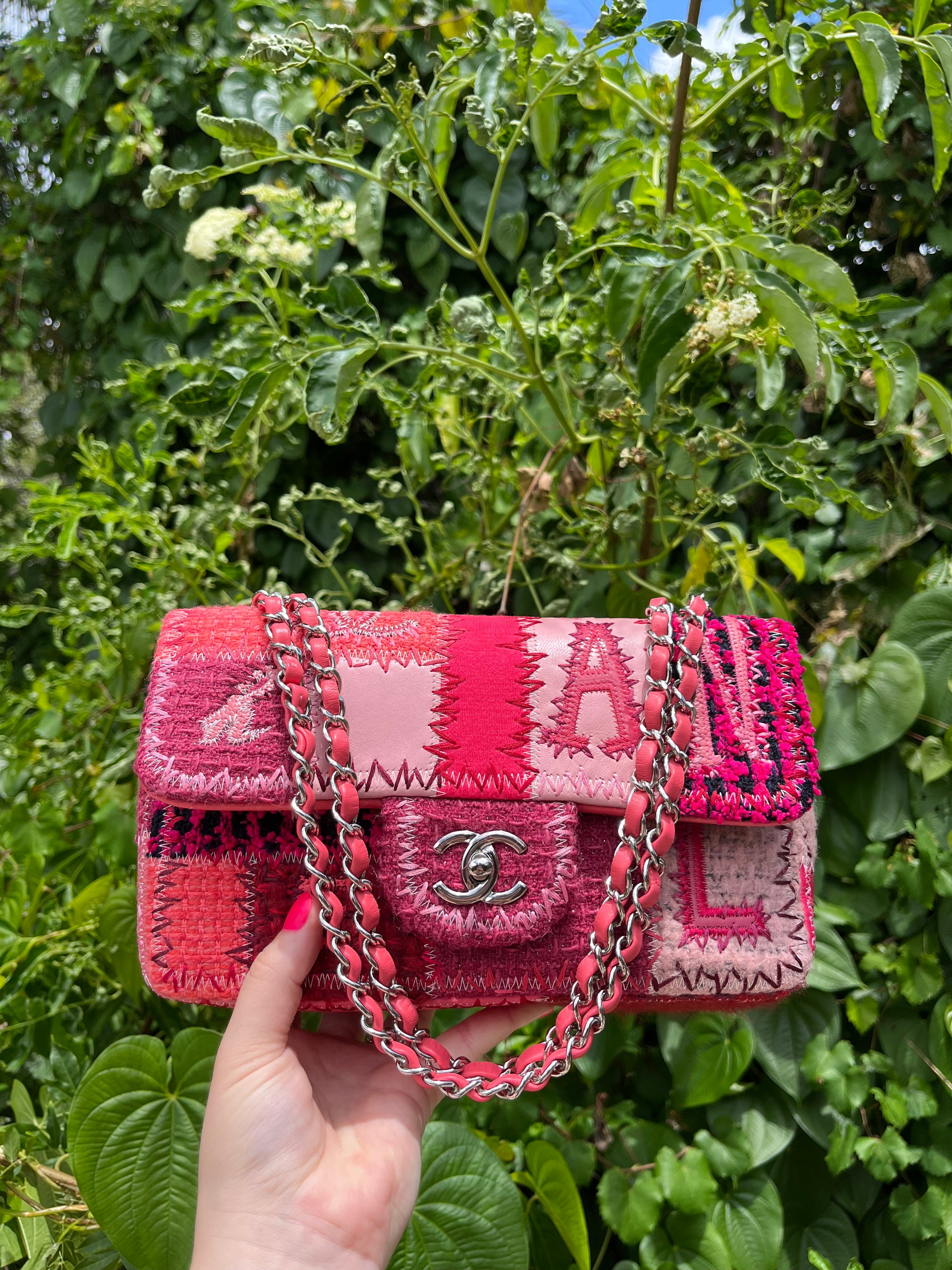 Chanel pink 2025 patchwork bag