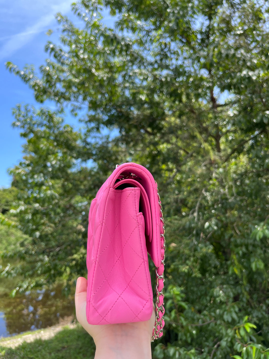 Chanel 21S Pink Neon Lambskin Medium Flap Bag