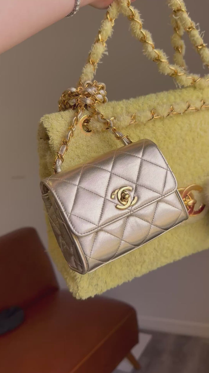 Chanel 1994 Vintage Metallic Gold Extra Mini Flap Bag