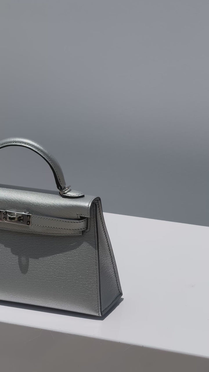 Hermes Mini Sellier Argent Silver Metallic Chevre Chamkilight Kelly 20