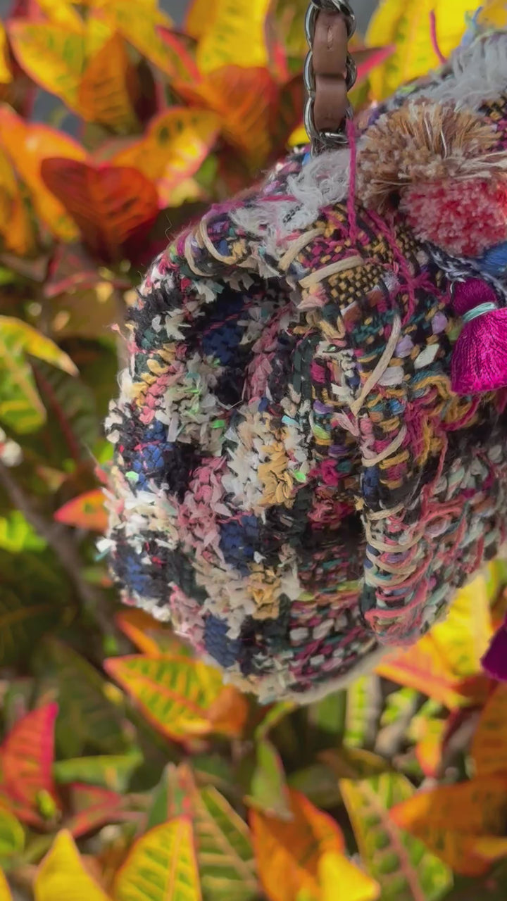 Chanel Medium Multicolor Tweed Pom Pom Flap