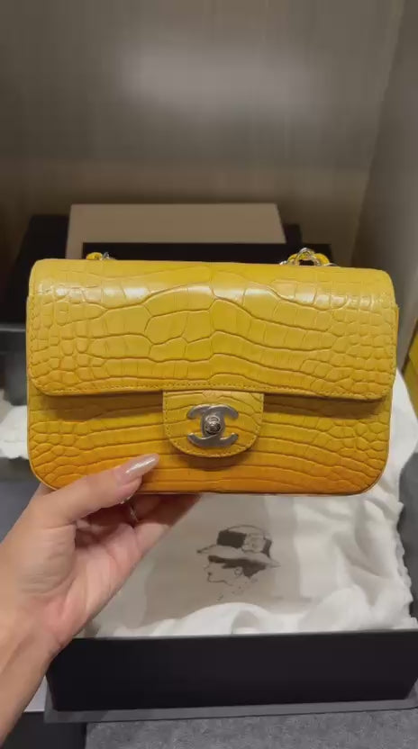 Chanel Mini Flap Orange & Yellow Ombre Alligator Silver Hardware 2014