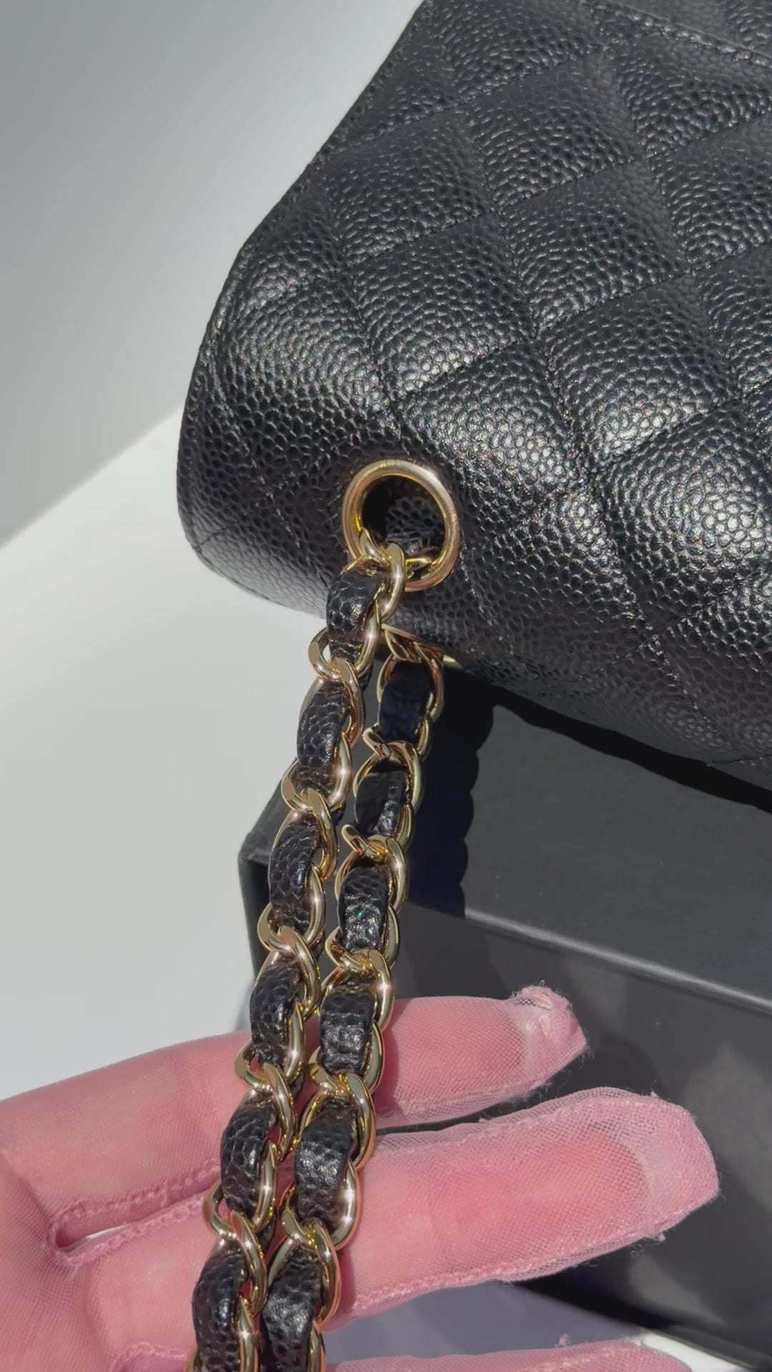 Chanel Medium Classic Double Flap Caviar Black Gold Hardware 2018