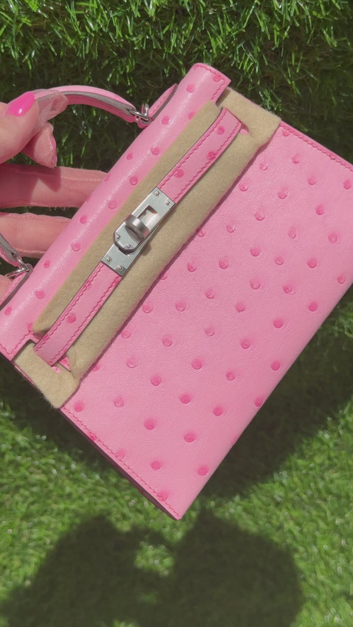 Hermes Mini Sellier Bubblegum Ostrich Kelly 20