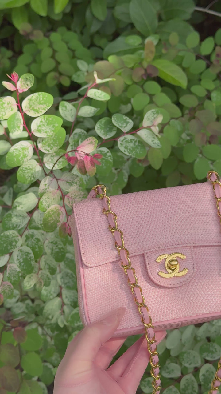Chanel Sakura Pink Vintage Lizard Mini Square Flap Bag