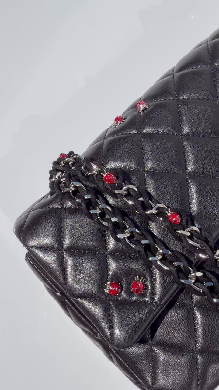 Chanel Medium Ladybug Flap Black Lambskin Silver Hardware 2011
