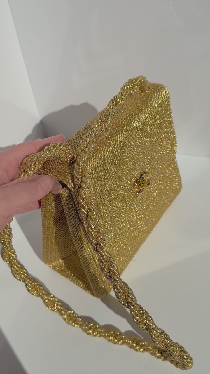 Chanel RARE Vintage Gold Silk Rope Shoulder Bag