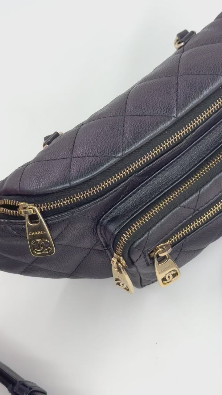 Chanel 2019 Black Iridescent Calfskin Waist Bag