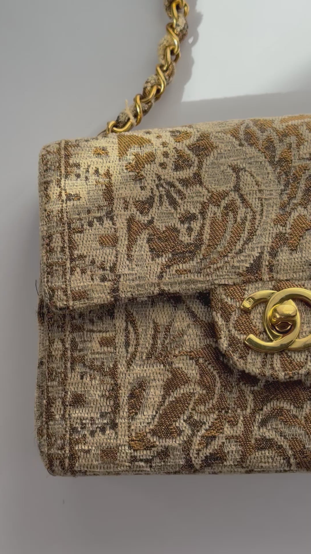 Chanel 1991 Bronze Metallic Brocade Vintage Mini Square Flap Bag