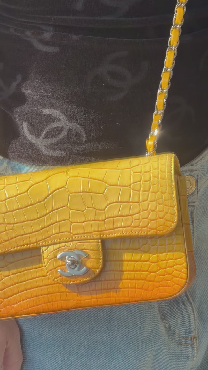 Chanel Mini Flap Orange & Yellow Ombre Alligator Silver Hardware 2014