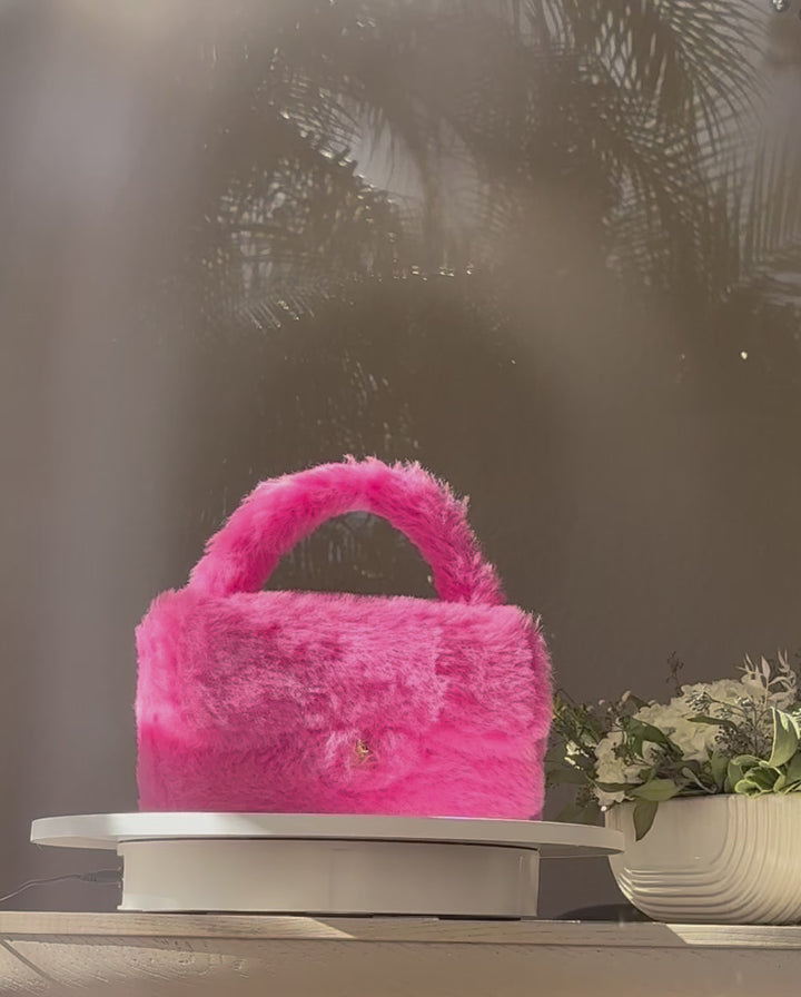 Chanel RARE 1994 Pink Faux Fur Kelly Top Handle