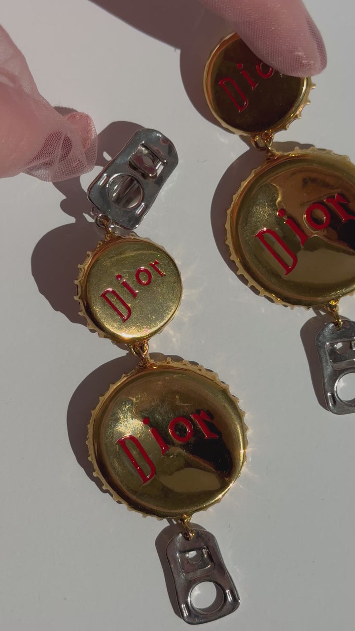 Christian Dior Vintage Bottle Cap Clip On Earrings