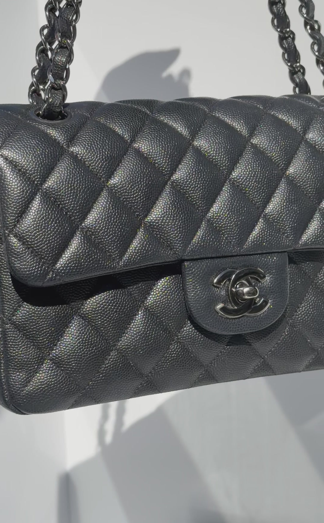 Chanel 18C Black Iridescent Small Caviar Double Flap Bag
