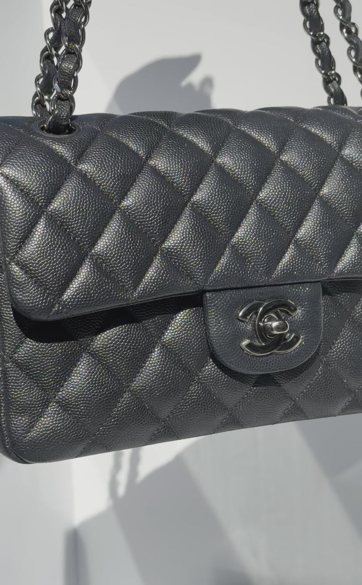 Chanel 18C Black Iridescent Small Caviar Double Flap Bag