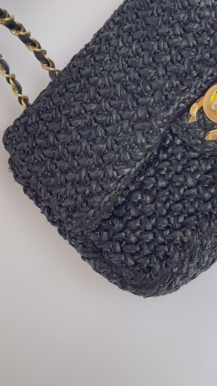 Chanel 18C Black Ancient Greece Raffia Crochet Flap Bag