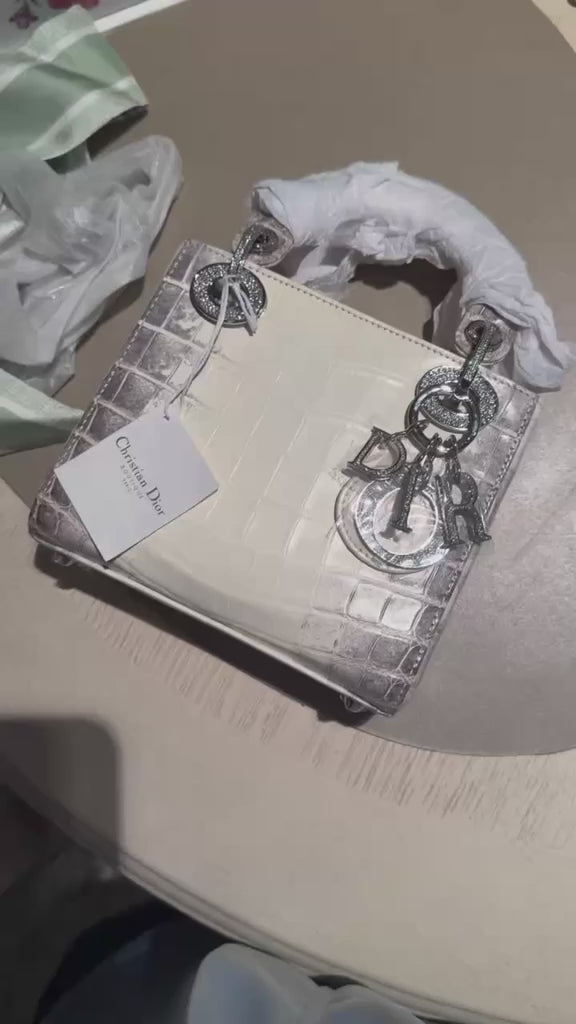Dior Himalayan Crocodile Mini Lady Dior Top Handle Diamond Gold Hardware 2022