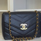 CHANEL VINTAGE BLACK CAVIAR CHEVRON JUMBO FLAP