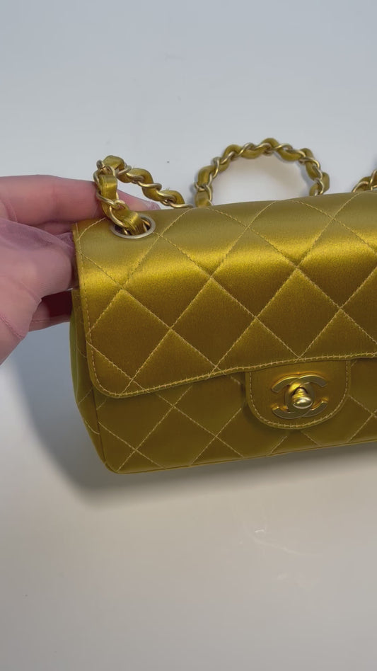 Chanel Gold Satin Mini Rectangle Flap