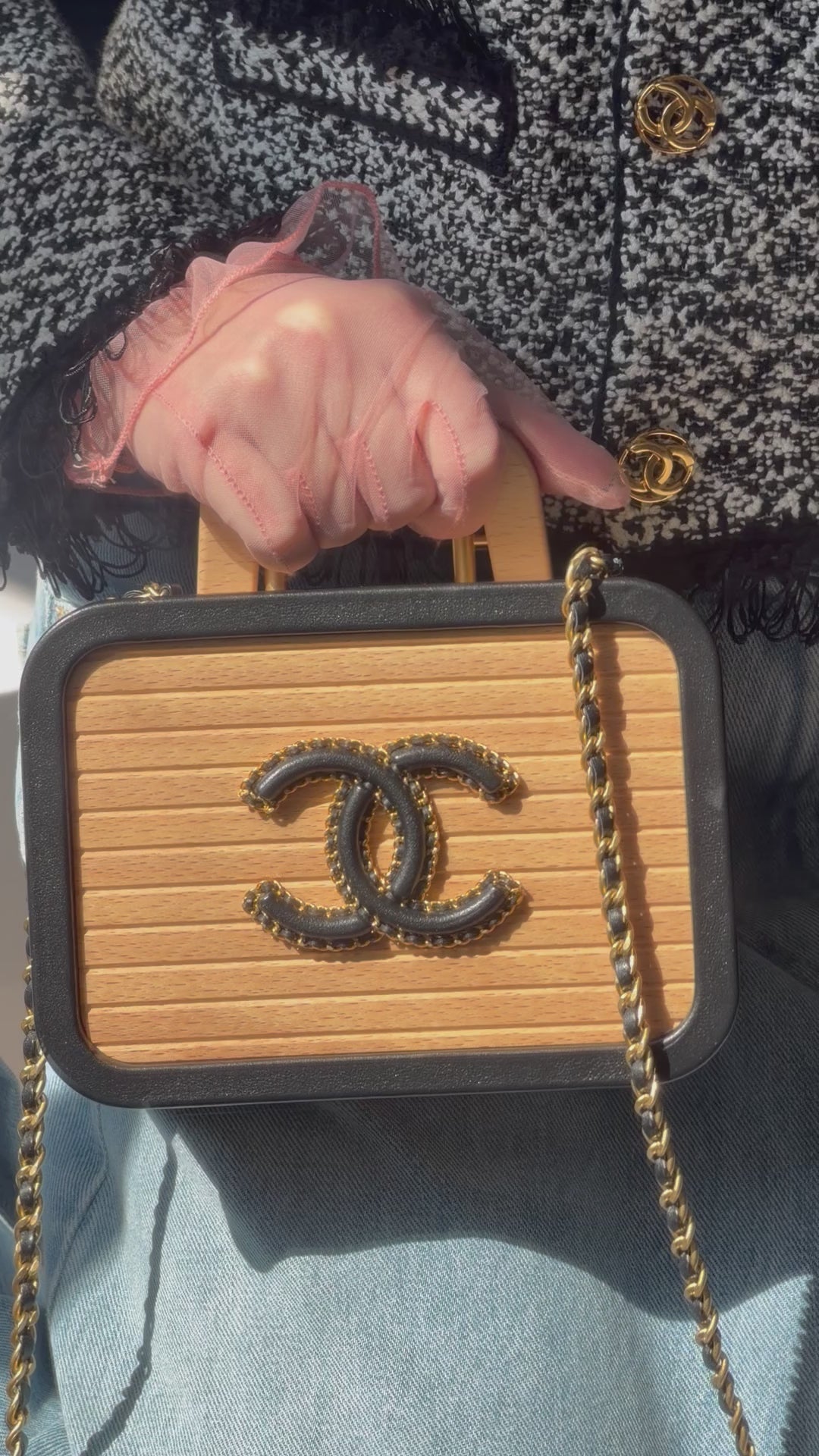 Chanel CC Square Vanity Case Beech Wood & Black Lambskin Brushed Gold Hardware 2022