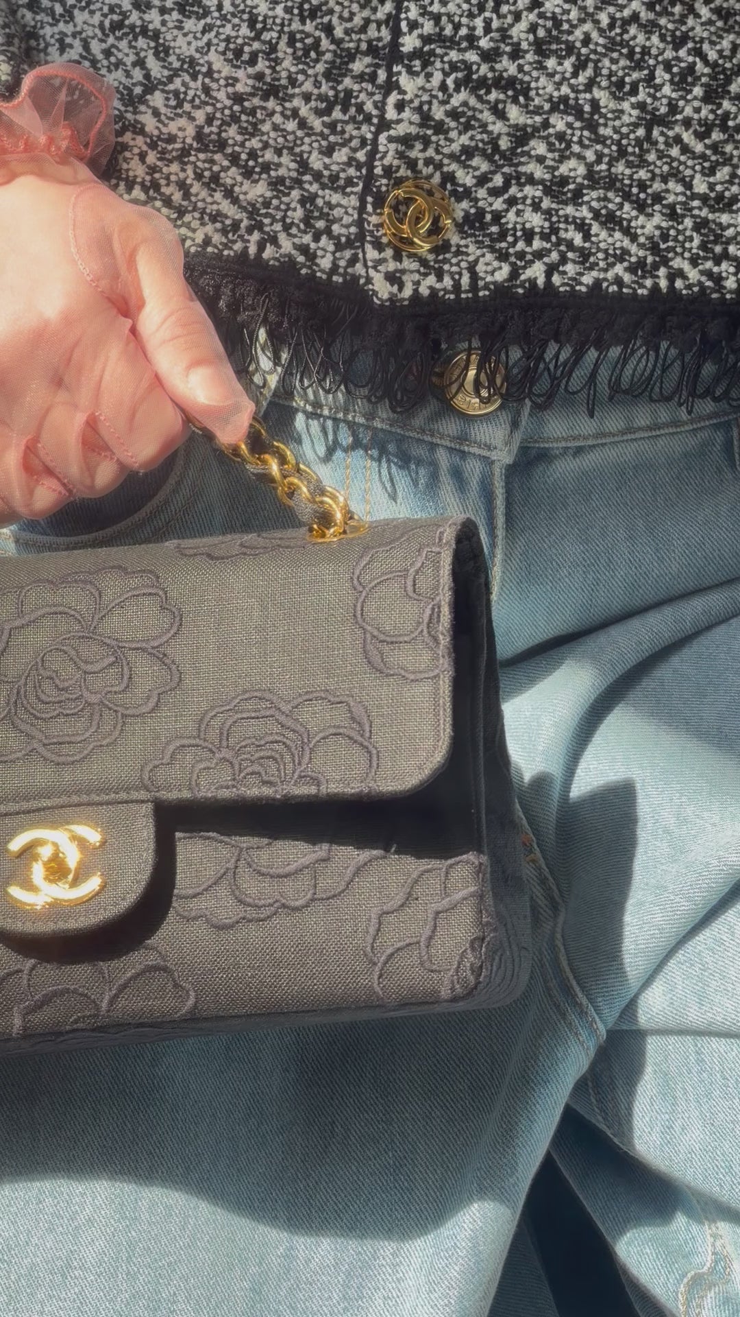 Chanel Classic Flap Small Camellia Black 24K Gold Hardware 1997