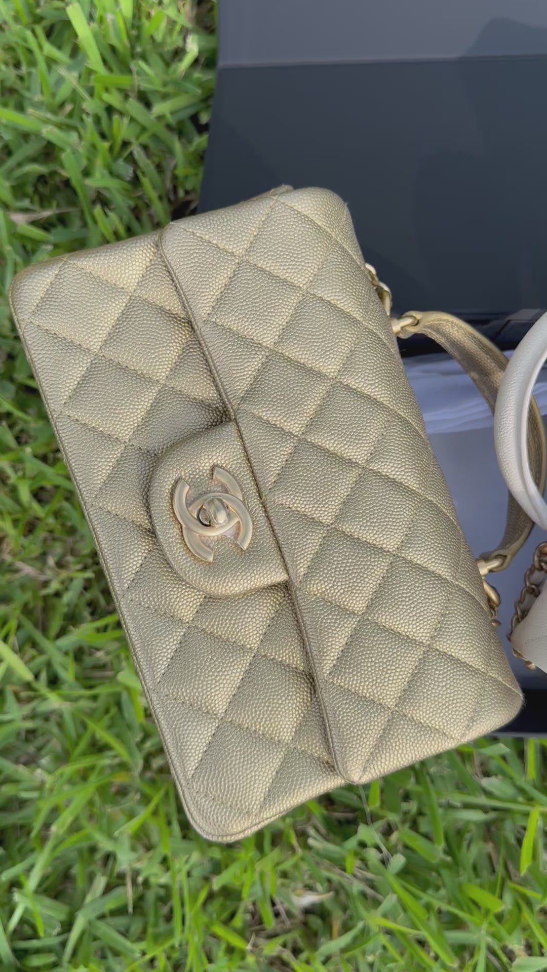 Chanel 21S Mini Metallic Gold Caviar Top Handle – Its A Luv Story