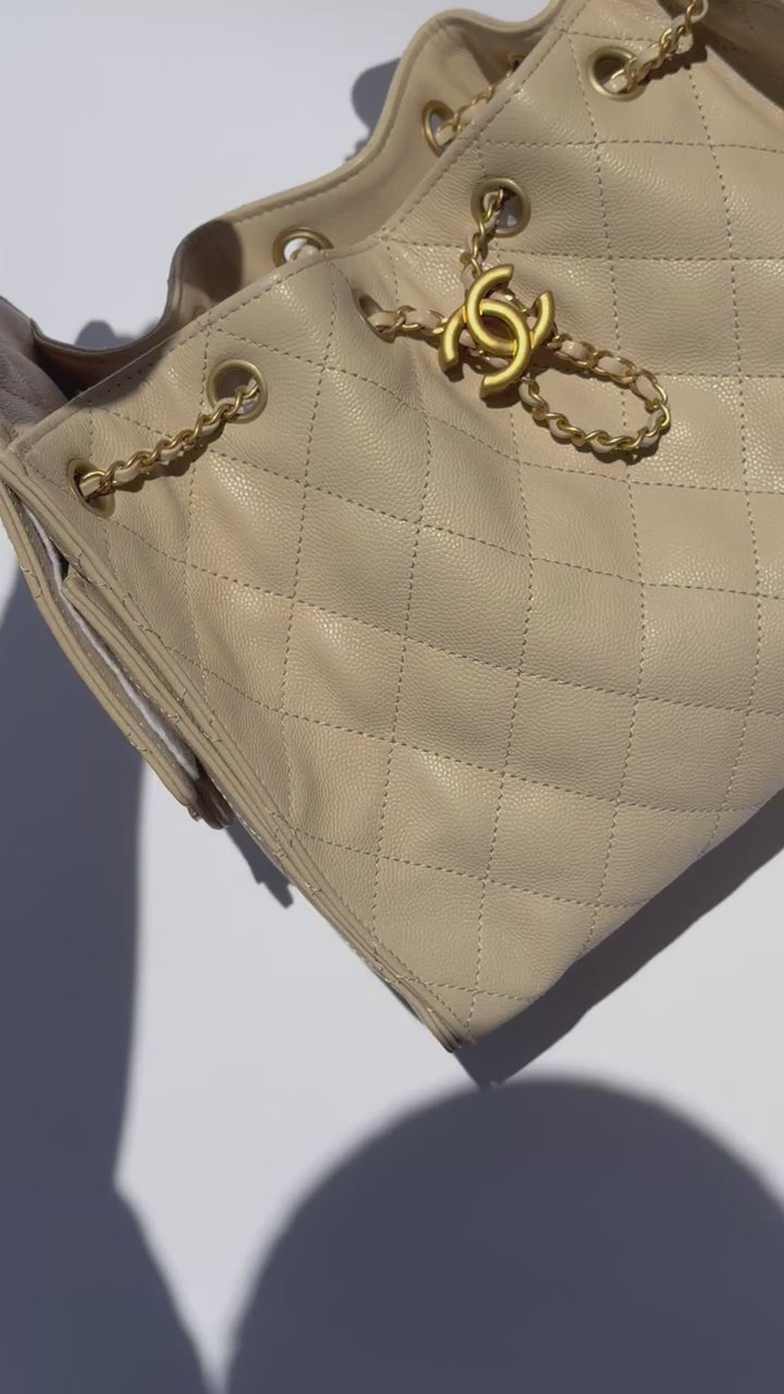 Chanel 25 Beige Small Caviar Hobo Bag