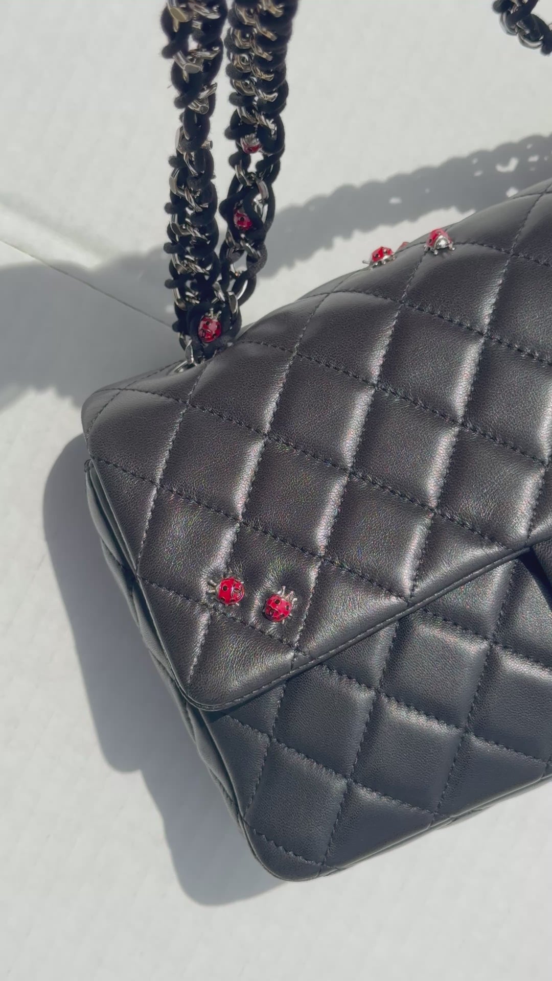 Chanel 2011 Black Ladybug Medium Lambskin Flap Bag