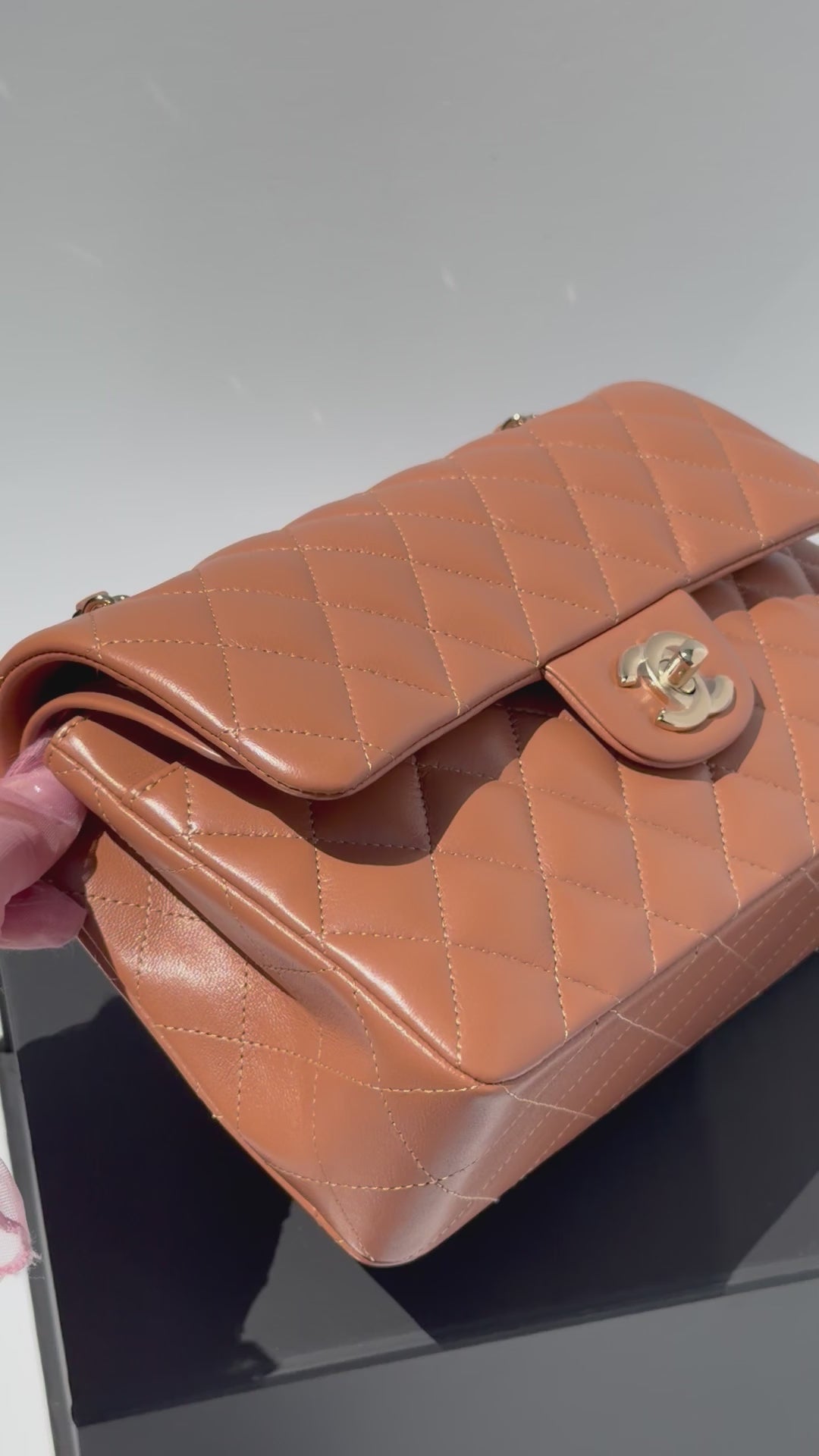 Chanel Small Classic Flap Bag Lambskin Caramel Light Gold Hardware 2022