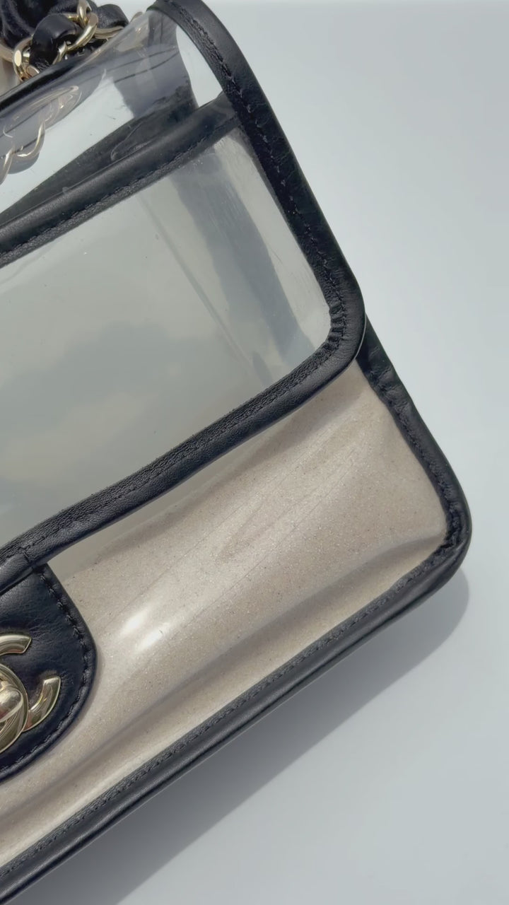 Chanel Sand By The Sea Pearl Strap Flap Bag PVC Black Light Gold Hardware 2019