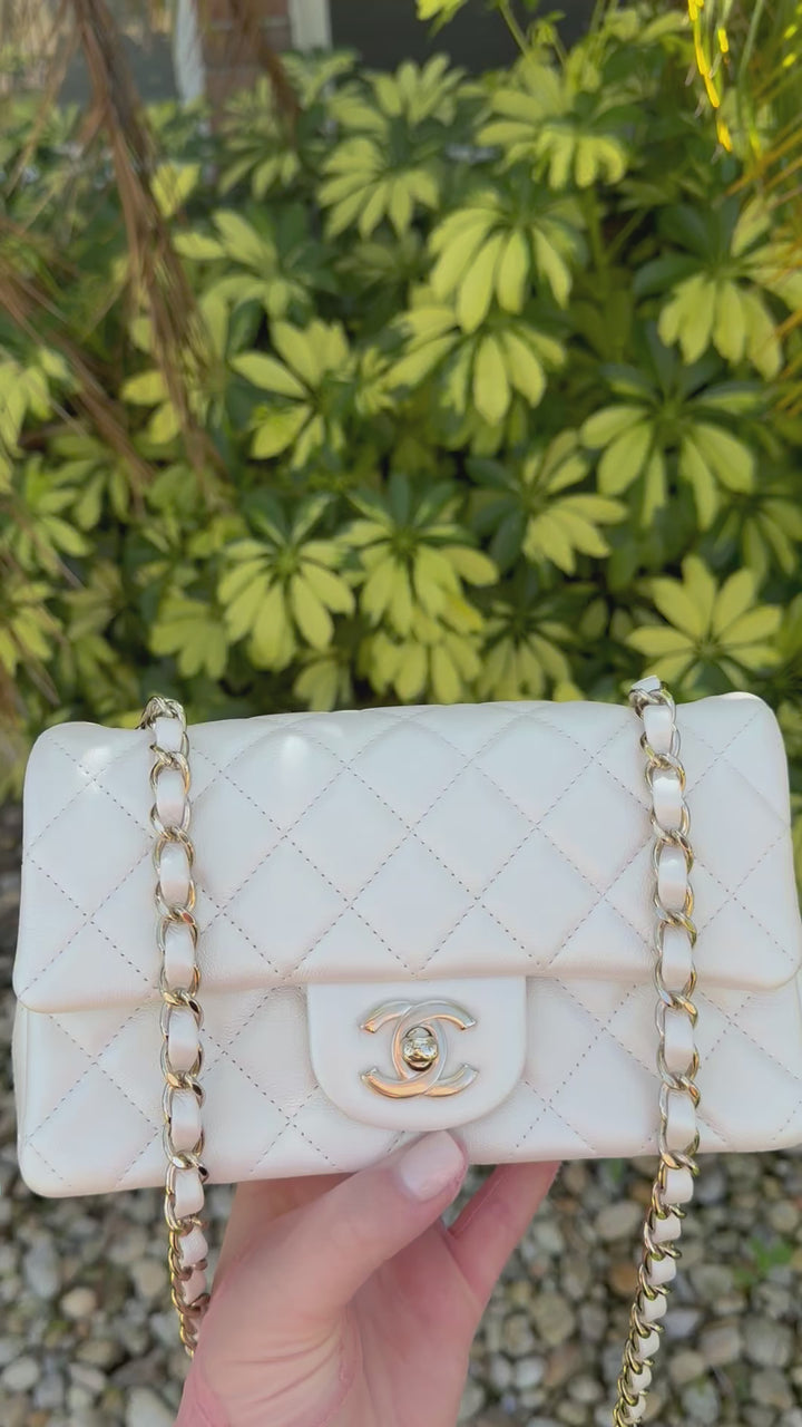 Chanel 21S White Iridescent Calfskin Mini Flap Bag