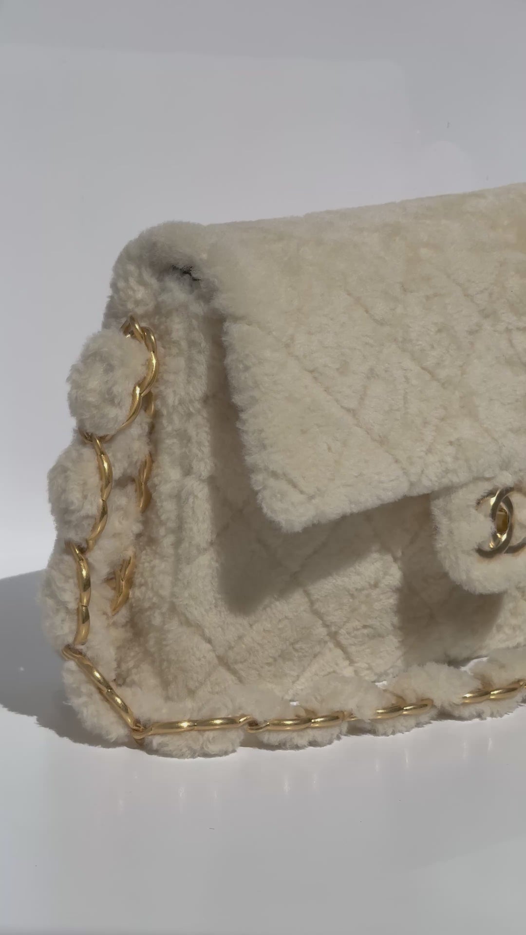 Chanel Ecru Shearling Lambskin Medium CC Chains Flap Bag