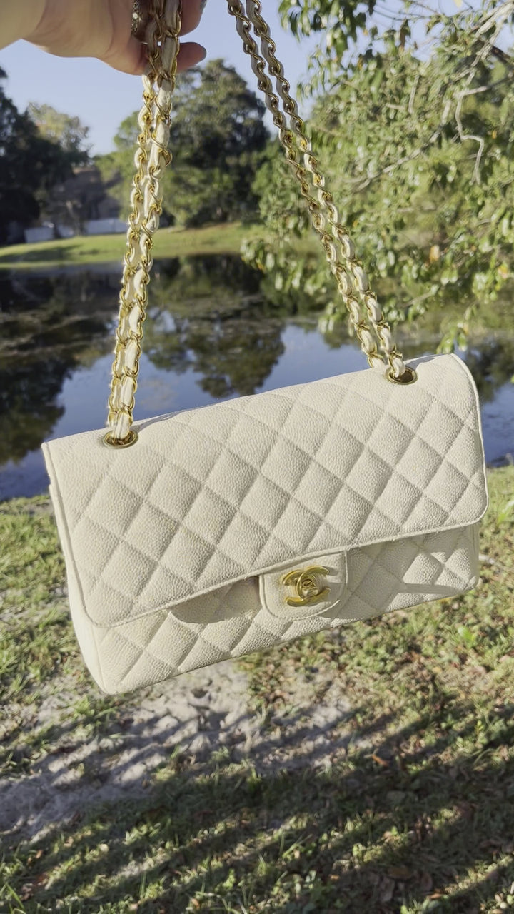 Chanel 1997 Beige Claire Medium Caviar Classic Flap