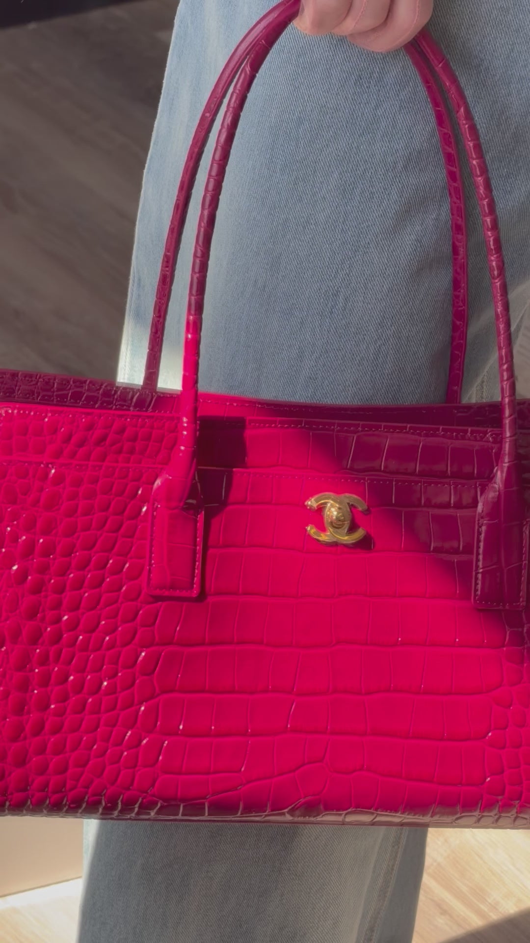 Chanel Small Shopping Bag Crocodile Embossed Calfskin Pink 2026